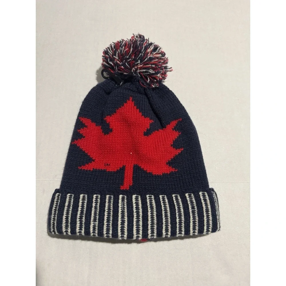 Canadian Maple Leaf Beanie w/Fuzzy Ball on Top, NWOT